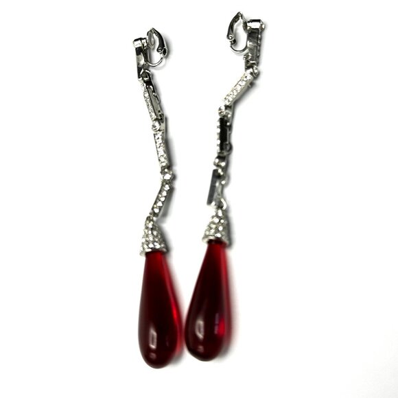 Vintage 1980s Kenneth Jay Lane Ruby Red Teardrop Earrings—Art Deco Revival — EUC - Picture 8 of 8